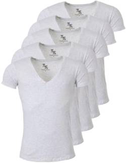 Young & Rich Herren Uni T-Shirt mit extra tiefem V-Ausschnitt Slimfit Stretch Dehnbare Passform einfarbiges Basic Shirt - 5er Pack, Grösse:XL, Farbe:Hellgrau von Young&Rich