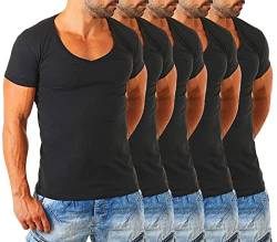 Young & Rich Herren Uni T-Shirt mit extra tiefem V-Ausschnitt Slimfit deep V-Neck Stretch dehnbar Basic Shirt 1315, Grösse:3XL, Farbe:Schwarz - 5 Stück von Young&Rich