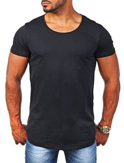 Young & Rich Herren Uni T-Shirt mit tiefem Rundhals Ausschnitt einfarbig körperbetontes Basic Tee Vintage Look 1702, Grösse:3XL, Farbe:Schwarz von Young&Rich