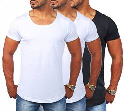 Young & Rich Herren Uni T-Shirt mit tiefem Rundhals Ausschnitt einfarbig körperbetontes Basic Tee Vintage Look 1702, Grösse:S, Farbe:2X Weiß / 1x Schwarz (3er Pack) von Young & Rich