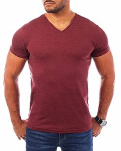 Young & Rich Herren V-Ausschnitt T-Shirt einfarbig körperbetont mit Stretchanteilen Uni Basic V-Neck Tee, Grösse:3XL, Farbe:Bordeauxrot-Melange von Young&Rich