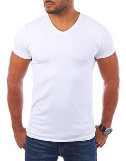 Young & Rich Herren V-Ausschnitt T-Shirt einfarbig körperbetont mit Stretchanteilen Uni Basic V-Neck Tee, Grösse:M, Farbe:Weiß von Young&Rich