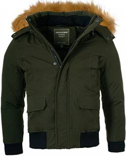 Young & Rich Herren Winterjacke JK-448 warm gefütterte Männer Winter Jacke mit abtrennbarer Kunstfell-Kapuze, Grösse:L, Farbe:Grün von Young&Rich