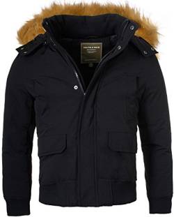 Young & Rich Herren Winterjacke JK-448 warm gefütterte Männer Winter Jacke mit abtrennbarer Kunstfell-Kapuze, Grösse:XXL, Farbe:Schwarz von Young&Rich