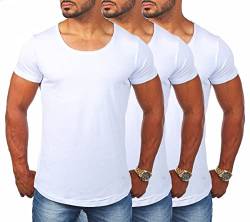 Young&Rich Young & Rich Herren Uni T-Shirt mit tiefem Rundhals Ausschnitt einfarbig körperbetontes Basic Tee Vintage Look 1702, Grösse:XXL, Farbe:Weiß (3er Pack) von Young & Rich