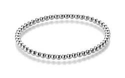 YDF Kugelarmband Flexibel 4 mm Länge 17 cm 925 Sterlingsilber Rhodiniert Dehnbar Elastisch Premium Qualität von YoungDiamondFashion