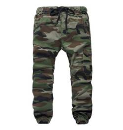 YoungSoul Hosen für Jungen Jogginghose Camouflage Kinder Jungs Cargohose mit Gummizug Armeegrün(Loose Fit) Größe 130/122-128 von YoungSoul