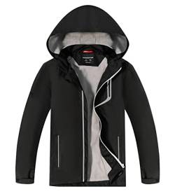 YoungSoul Kinder Softshelljacke Gefütterte Regenjacke Jungen Mädchen Übergangsjacke Wasserdichte Outdoorjacke mit Abnehmbarer Kapuze,Schwarz, DE: 146-152 (Herstellergröße 150) von YoungSoul