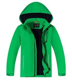 YoungSoul Kinder Softshelljacke Gefütterte Regenjacke Jungen Mädchen Übergangsjacke wasserdichte Outdoorjacke mit Abnehmbarer Kapuze,Grün, DE: 116-122 (Herstellergröße 120) von YoungSoul