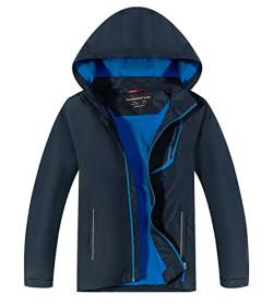 YoungSoul Kinder Softshelljacke Gefütterte Regenjacke Jungen Mädchen Übergangsjacke wasserdichte Outdoorjacke mit Abnehmbarer Kapuze,Marineblau, DE: 128-134 (Herstellergröße 130) von YoungSoul