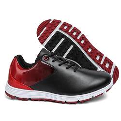 Herren-Golfschuhe, wasserdicht, leicht, Golfschuhe, spikeless Walking, Sport-Sneaker, schwarz / rot, 42 2/3 EU von Youngtie