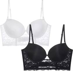 2er-Pack BH für Tiefen Rückenausschnitt Damen Push Up Rückenfreier Spitzen BH für Sommer Kleider Ohne Bügel Tief V-Ausschnitt Bustier Rücken-BH Sexy U-förmiger Lifting-BH Komfort Bralette von Youning