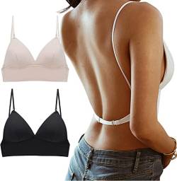 2er-Pack BH für Tiefen Rückenausschnitt Damen Push Up Rückenfreier Spitzen BH für Sommer Kleider Ohne Bügel Tief V-Ausschnitt Bustier Rücken-BH Sexy U-förmiger Lifting-BH Komfort Bralette von Youning