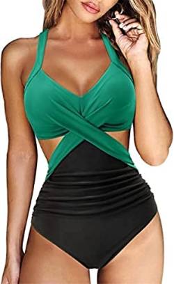 Youning Badeanzug Damen Bauchweg Einteiler Push Up Bademode Damen Neckholder Triangel V Ausschnitt Badeanzug Sexy Shape Badeanzüge Sommer Strandmode Swimsuits One Piece Monokini Schwimmanzug von Youning