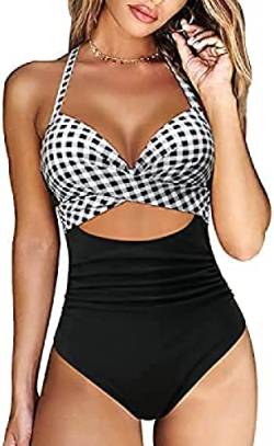 Youning Badeanzug Damen Bauchweg Einteiler Push Up Bademode Damen Neckholder Triangel V Ausschnitt Badeanzug Sexy Shape Badeanzüge Sommer Strandmode Swimsuits One Piece Monokini Schwimmanzug von Youning