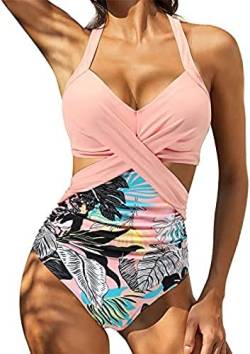 Youning Badeanzug Damen Bauchweg Einteiler Push Up Bademode Damen Neckholder Triangel V Ausschnitt Badeanzug Sexy Shape Badeanzüge Sommer Strandmode Swimsuits One Piece Monokini Schwimmanzug von Youning