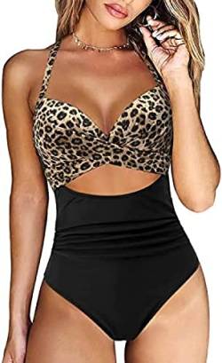 Youning Badeanzug Damen Bauchweg Einteiler Push Up Bademode Damen Neckholder Triangel V Ausschnitt Badeanzug Sexy Shape Badeanzüge Sommer Strandmode Swimsuits One Piece Monokini Schwimmanzug von Youning