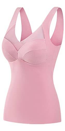 Youning Damen Unterhemd mit BH Damen Thermo Fleece Unterhemden mit Cups V-Ausschnitt Ohne Bügel BH Hemd Thermounterhemd Seamless Bustier BH-Hemd Eingebauter BH Bügelloser Gepolstert Tank Tops von Youning