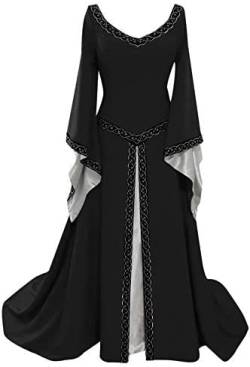 Youning Damen V-Ausschnitt Mittelalter Kleid mit Trompetenärmel Vintage Retro Ballkleid Partykleid Bodenlangen Cosplay Dress Große Größen Viktorianischen Renaissance Maxikleid Halloween Party Kostüm von Youning