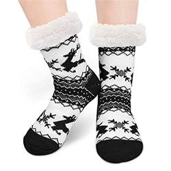 Youning Hüttensocken Wintersocken mit Anti Rutsch Noppen Weihnachtssocken Fluffy Funny Novelty Unisex Weihnachtssocken Weihnachten Baumwolle Socken adventskalender socken (A2) von Youning