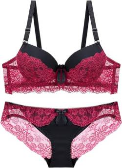 Youning Reizwäsche Damen BH Dessous Set BH Und String Zweiteiliges Set Damen Spitze Push Up Bügel BH und Unterwäsche Lingerie Tanga Erotische Dessous Sets von Youning