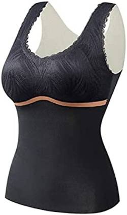 Youning Unterhemd mit BH Integriert Damen Herbst Winter Warm BH Hemdchen Ohne Bügel mit Cups V-Ausschnitt Thermo Fleece Tank Top mit Integriertem BH Ärmellos Gefütterte Thermooberteile Eingebauter BH von Youning