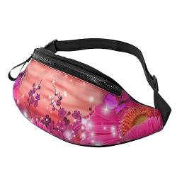 Bauchtasche für Damen und Herren, mit rosa Blumen, violett, Schmetterling, modische Hüfttasche, Crossbody-Bauchtaschen für Wandern, Laufen, Reisen, Schwarz , Einheitsgröße, Reise-Kleidersack von YoupO