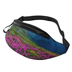 Bauchtasche für Damen und Herren, modische Gürteltasche mit violetten Blumen, Wiese, Berg, Landschaft, Bauchtasche für Wandern, Laufen, Reisen, Schwarz , Einheitsgröße, Reise-Kleidersack von YoupO