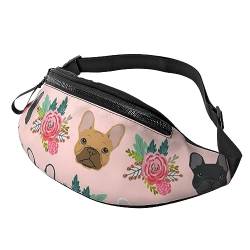 Bauchtasche mit französischer Bulldogge und Blumen, für Damen und Herren, modische Hüfttasche, Crossbody-Bauchtaschen für Wandern, Laufen, Reisen, Schwarz , Einheitsgröße, Reise-Kleidersack von YoupO