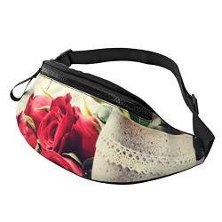 Bauchtasche mit roten Rosen und Blumen für Damen und Herren, modische Hüfttasche, Crossbody-Bauchtaschen für Wandern, Laufen, Reisen, Schwarz , Einheitsgröße, Reise-Kleidersack von YoupO