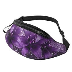 Bauchtasche mit violetter Blume für Damen und Herren, modische Hüfttasche, Crossbody-Bauchtaschen für Wandern, Laufen, Reisen, Hüfttasche, Schwarz , Einheitsgröße, Reise-Kleidersack von YoupO