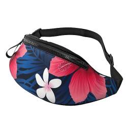 Hawaii Bauchtasche mit rosa Blumen für Damen und Herren, modische Hüfttasche, Crossbody-Bauchtaschen für Wandern, Laufen, Reisen, Schwarz , Einheitsgröße, Reise-Kleidersack von YoupO