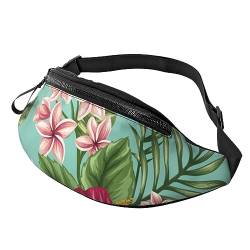 Hawaiianische Bauchtasche mit tropischen Blättern, Blumen, für Damen und Herren, modische Hüfttasche, Crossbody-Bauchtaschen für Wandern, Laufen, Reisen, Schwarz , Einheitsgröße, Reise-Kleidersack von YoupO