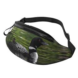 Loon Nature Bauchtasche mit Vogelmotiv für Damen und Herren, modische Hüfttasche, Crossbody-Bauchtaschen für Wandern, Laufen, Reisen, Schwarz , Einheitsgröße, Reise-Kleidersack von YoupO