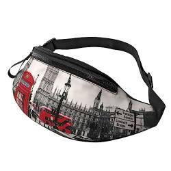 Rote Phone Booth London Street Bauchtasche für Damen und Herren, modische Hüfttasche, Crossbody-Bauchtaschen für Wandern, Laufen, Reisen, Schwarz , Einheitsgröße, Reise-Kleidersack von YoupO