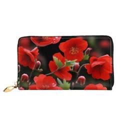 YoupO Frühling Rote Blumen Geldbörse für Frauen Leder Geldbörse mit Reißverschluss Münztaschen Mode Handtasche Tasche, Schwarz , Einheitsgröße von YoupO