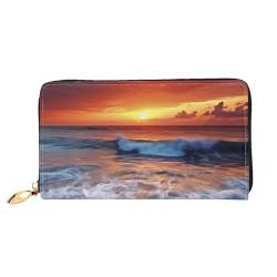 YoupO Sea Water Dusk Beach Sunset Wallet for Women Leather Purse with Zipper Coin Pockets Fashion Handbag Bag, Schwarz , Einheitsgröße von YoupO