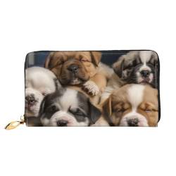 YoupO Sleepy Dogs Geldbörse für Damen, Ledergeldbörse mit Reißverschluss, Münztaschen, modische Handtasche, Schwarz , Einheitsgröße von YoupO