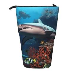 YoupO Stiftehalter mit Blumenmuster, Blaugrün, Grau und Weiß, teleskopisches Stifteetui, Schreibwaren, Stifthalter für Damen, Herren, Studenten, Erwachsene, Schule, Büro, U-Boot Shark Coral, von YoupO