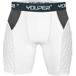 Youper Elite Kompressions-Shorts für Erwachsene, gepolstert, mit Cup-Tasche für Baseball, Fußball, Weiss/opulenter Garten, Mittel von Youper