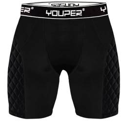 Youper Elite Kompressions-Shorts für Erwachsene, gepolstert, mit Cup-Tasche für Baseball, Fußball (Schwarz/Silber, Größe L) von Youper