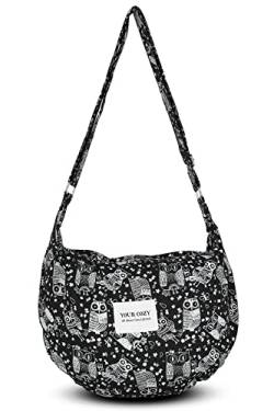 YOUR COSY Damen Sling Umhängetaschen Große Schulter Shopping Hobo Bag Handtasche Top Zip Bags Handmade Messenger Bag (Weiße Eule) von Your Cozy