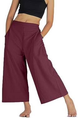 YOUR COZY Palazzo Damenhose, lockere Passform, elastischer Bund, Baumwolle, weites Bein, weich und bequem, burgunderrot, XL von Your Cozy