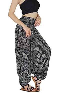 Your Cosy Haremshose für Frauen Hippie Boho Kleidung Mc Hammer Hose Overall Lässige Lose Strand Jogginghose Bequeme Baggy Boho Yogahose (Schwarzer Elefant_XL) von Your Cozy