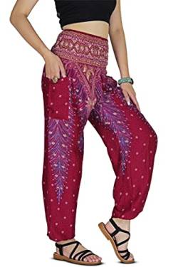 Your Cozy Damen Haremshose Boho Genie Aladdin gesmokte Taille Yogahose, Pfauenrot, S von Your Cozy