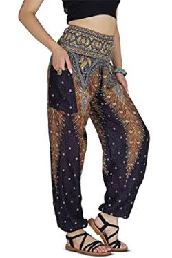 Your Cozy Damen Haremshose Boho Genie Aladin gesmokte Taille Yoga Hose, Pfauenschwarz., X-Groß von Your Cozy