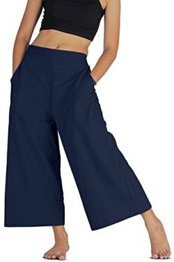 Your Cozy Damen Palazzo Casual Lose Elastische Taille Baumwollhose Weites Bein Hose Weich und Bequem (Navy_S) von Your Cozy