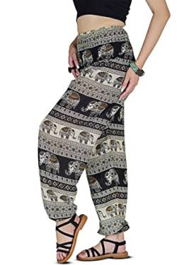 Your Cozy Frauen Haremshose Boho Genie Aladdin Smocked Waist Yoga Hose (Schwarz & Weiß M) von Your Cozy