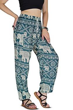 Your Cozy Harem Pants Womens Plus Bohemian Yoga Elephant Beach Lässig Bedruckte Kordelzughose (Blau1 L) von Your Cozy