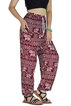 Your Cozy Harem Pants Womens Plus Bohemian Yoga Elephant Beach Lässig Bedruckte Kordelzughose (Red1 3XL) von Your Cozy